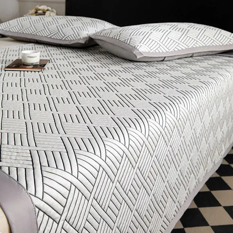White quilted bedspread with geometric black lines on gray cooling ice bean mesh quilted mattress pad for decorbites cooling ice