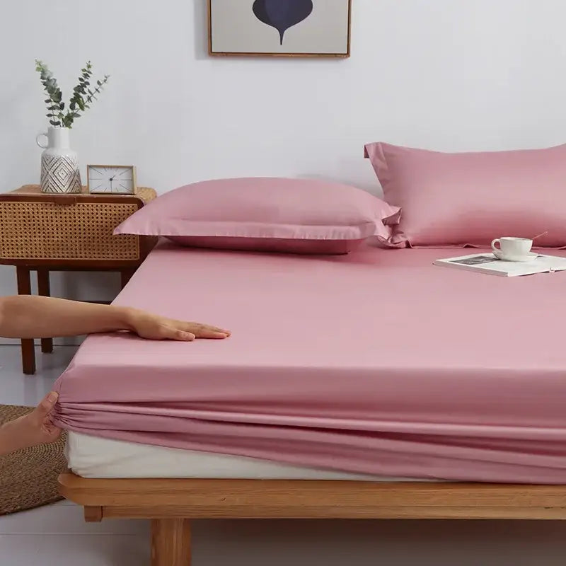 Pink satin fitted sheet with smooth glossy finish in gray decorbites cotton fitted sheet set for bedroom bedding