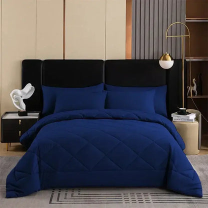 Deep navy blue quilt set with plush soft texture and elegant diamond stitching from decorbites king size collection