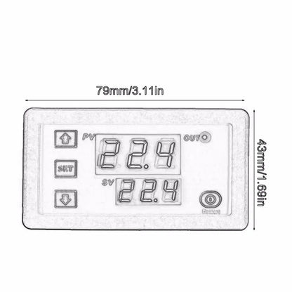 Gray digital temperature controller thermostat with white rectangular display panel showing 22.4 and control buttons