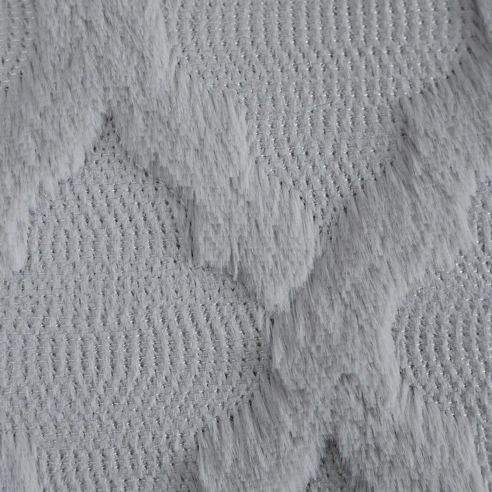 Gray fluffy embroidery cushion cover with woven textured fabric and frayed sections for living room decorbites decor