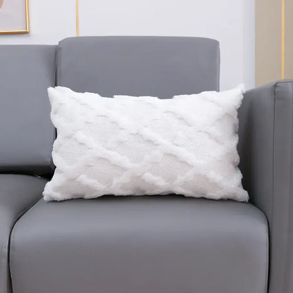 White rectangular cushion cover with fluffy embroidery and textured woven decorbites pattern for living room decor