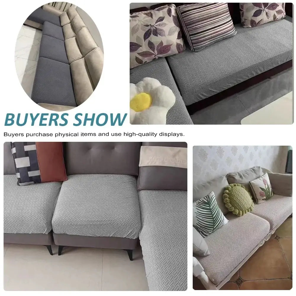 Gray herringbone textured stretch sofa seat cover made of fabric for living room furniture protection