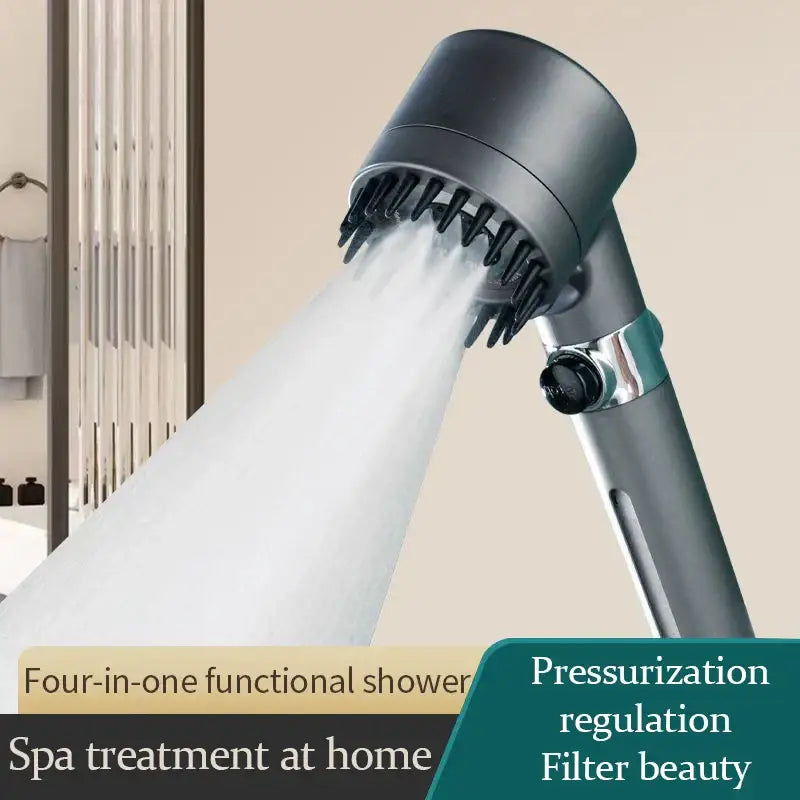 Modern matte black handheld shower head with cylindrical design and adjustable nozzles for versatile water flow