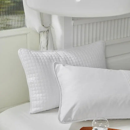 White quilted cotton pillowcase shield with diamond-stitched pattern for bedroom sweat protection by decorbites cotton