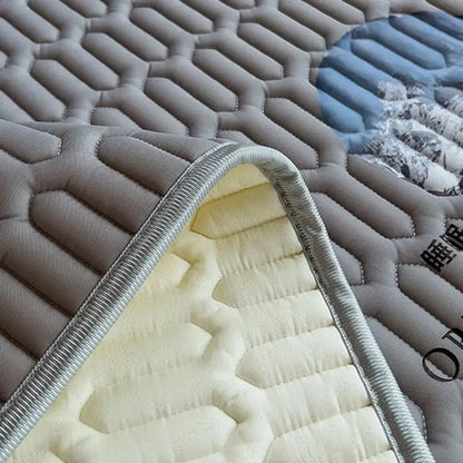 Gray quilted latex bed mat set with honeycomb pattern silver trim and cloud embroidery for bedroom mattress pad