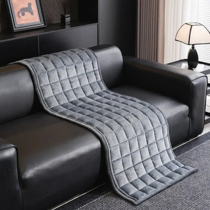 Gray quilted sofa towel with soft plush texture and stitched diamond pattern for living room cushion pads