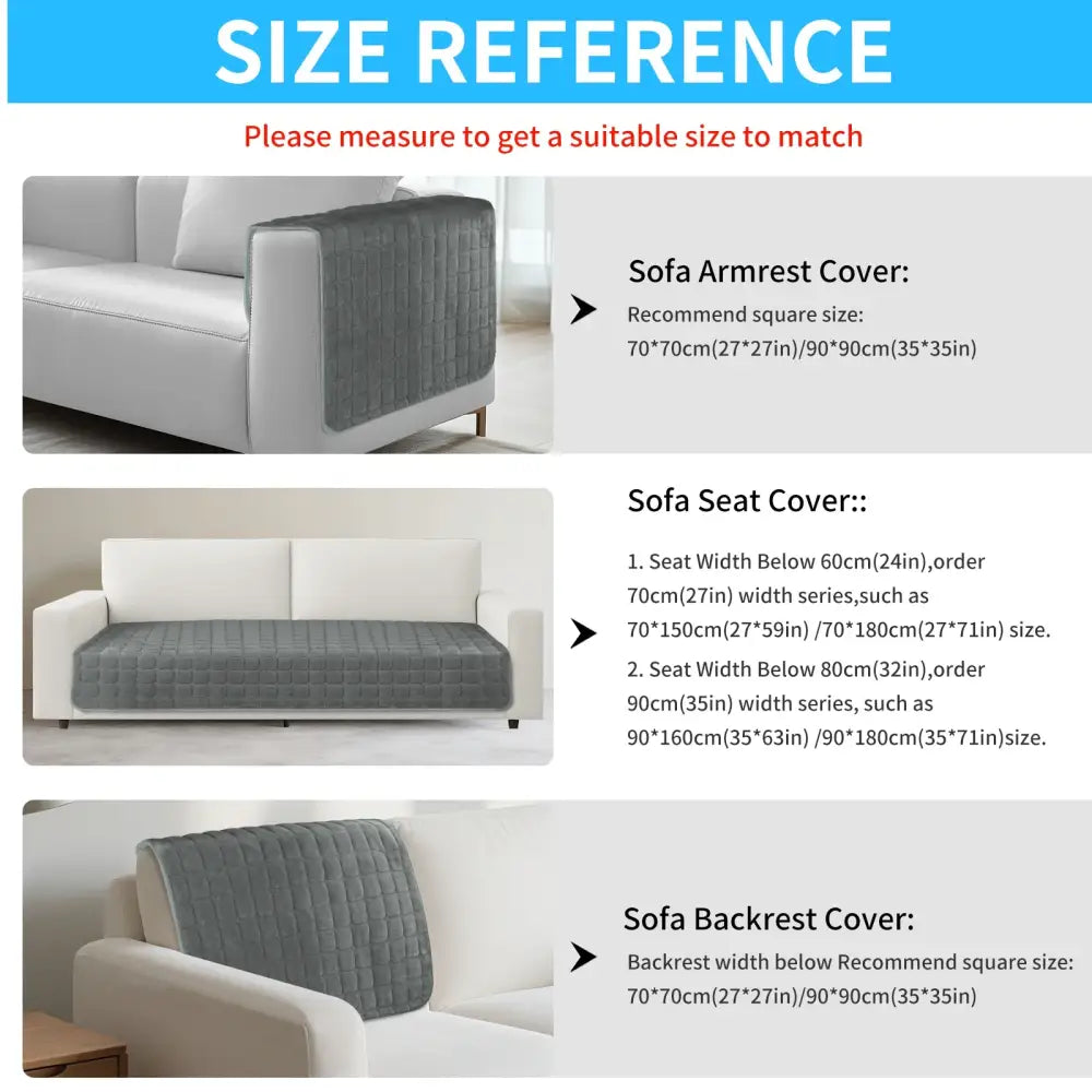 Gray quilted velvet plaid sofa armrest cover protecting living room furniture with soft textured finish