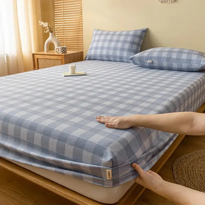Blue and white checkered cotton fitted sheet with soft woven texture from gray red and black plaid sheet set decorbites coarse cloth