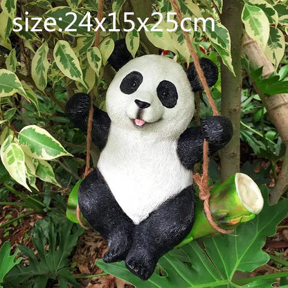 Adorable black and white resin cartoon koala panda garden sculpture hanging from rope for outdoor decorbites decor
