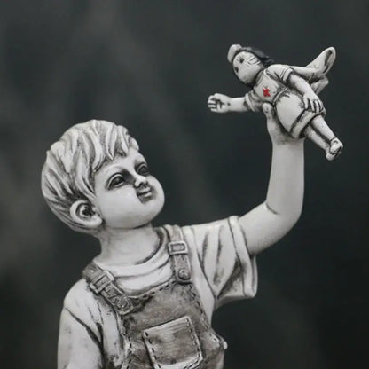White resin super nurse angel boy statue holding nurse doll with red cross detail for living room decor