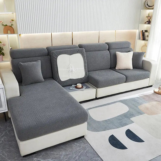 Gray and white decorbites jacquard velvet sofa cover with elastic edges for living room stretch slipcover decor
