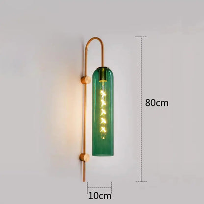 Green glass nordic pendant light with brass frame and exposed filament bulb for living room lighting