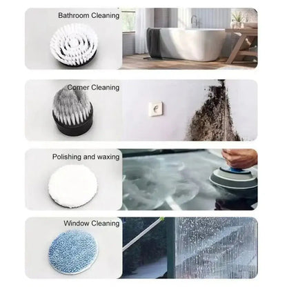 Green and white electric spin cleaner with multi-functional interchangeable heads for bathroom polishing and window cleaning