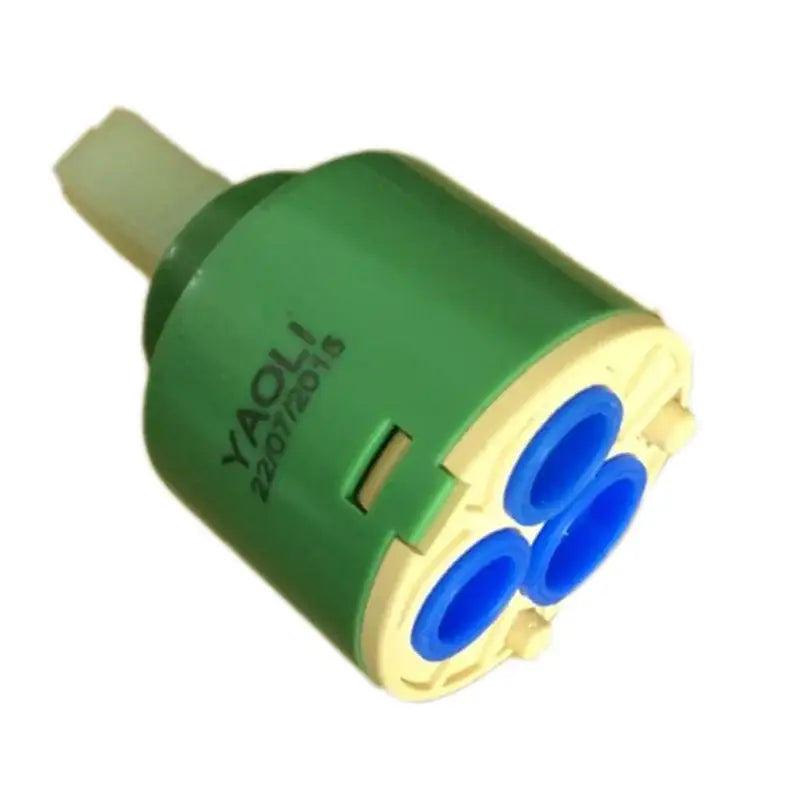 Green and yellow ceramic cartridge with three blue internal ports for kitchen faucet mixer with 3-year warranty ceramic cartridge