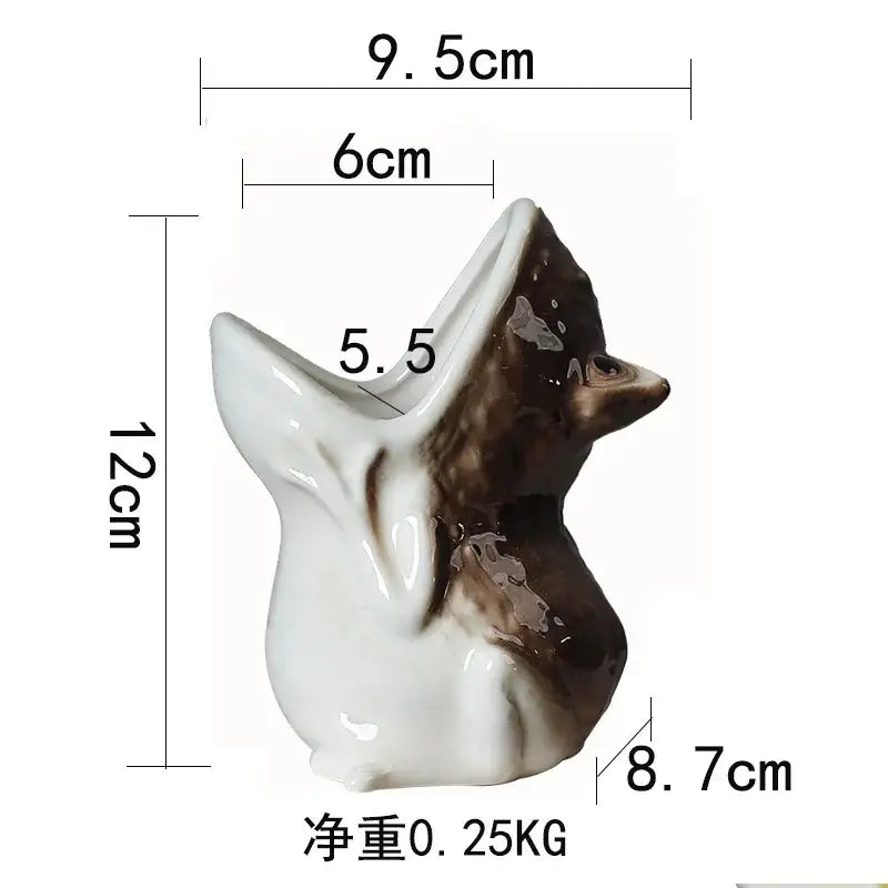 A glossy white and brown ceramic fox figurine flower pot designed as decorbites cute frog succulent garden decor