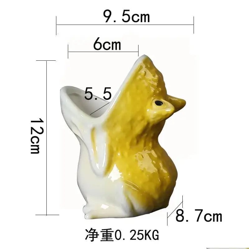 Glossy yellow and white ceramic flower pot shaped like a chick for decorbites cute frog succulent garden decor