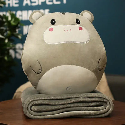 Beige plush hippo pillow with embroidered face for decorbites cartoon animal throw pillow blanket bedroom decor