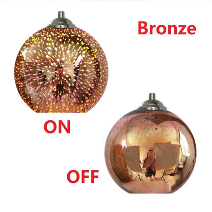Bronze spherical colorful glass ball pendant light with internal led creating sparkling starburst effect for decorbites decor