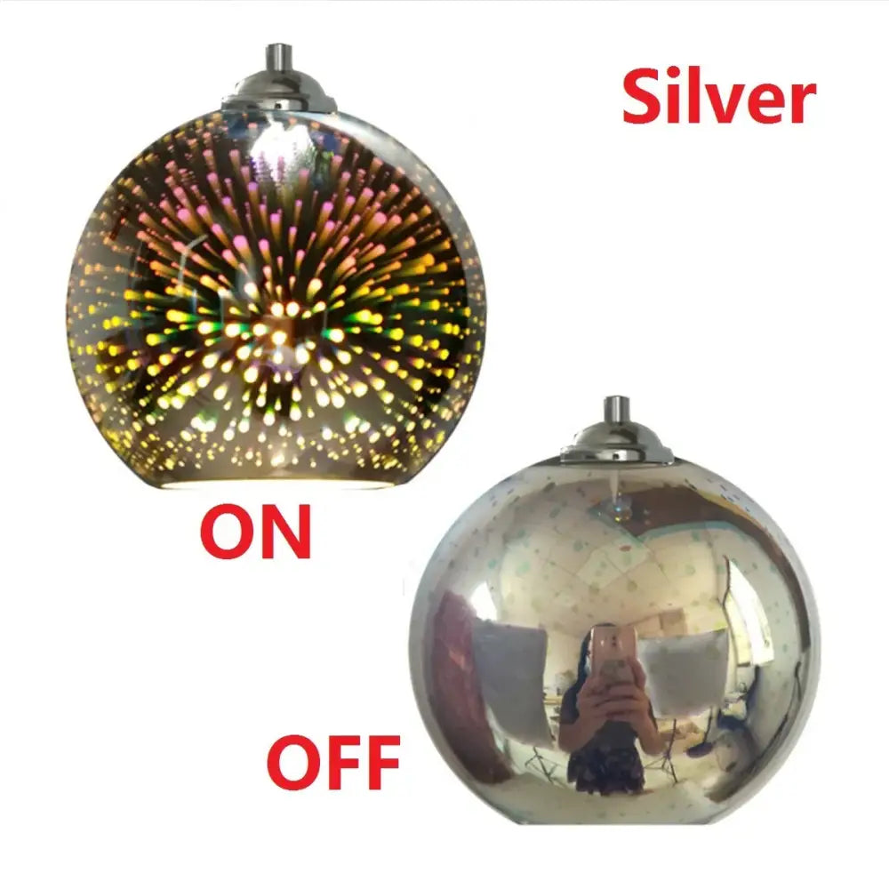 Silver spherical pendant light with reflective chrome finish and colorful glass ball burst pattern for dining room decorbites colorful glass