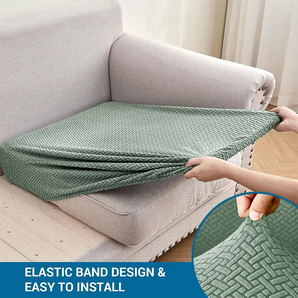 Green jacquard sectional sofa couch cover with woven elastic fabric texture for living room cushions