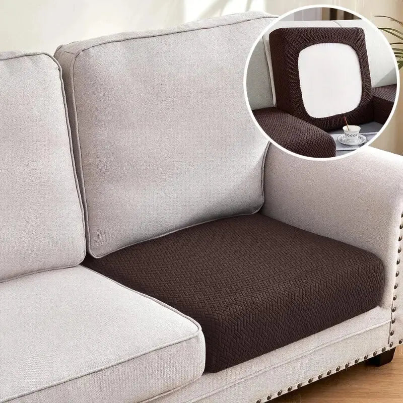 Brown textured fabric cushion case for green jacquard sectional sofa couch cover in living room use