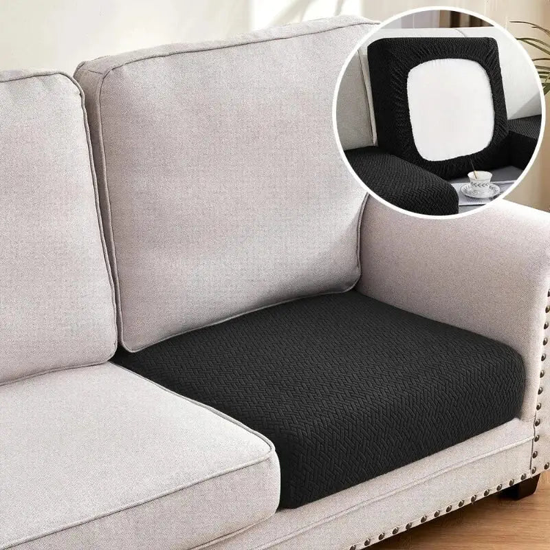 Black textured fabric sectional sofa couch cover with green jacquard living room cushion case design