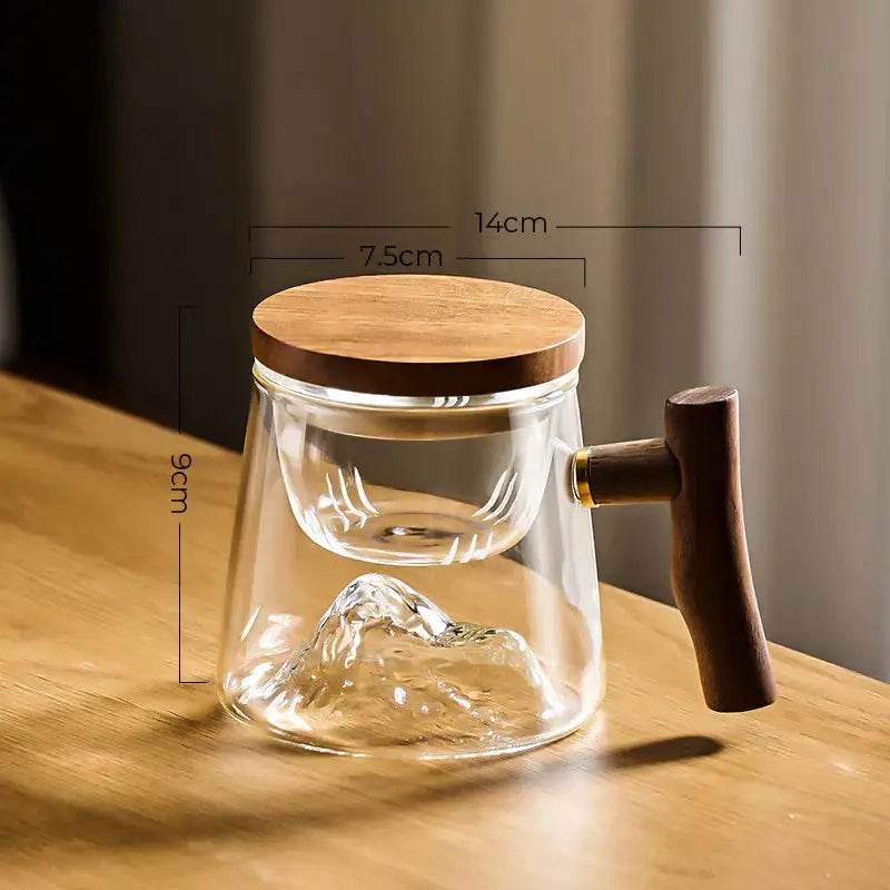 Clear glass teapot with wooden lid and mountain-shaped base from green mountain glass tea cup set decorbites glass tea