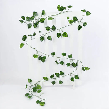 Green silk artificial ivy hanging garland with heart-shaped striped leaves for decorbites green silk decor