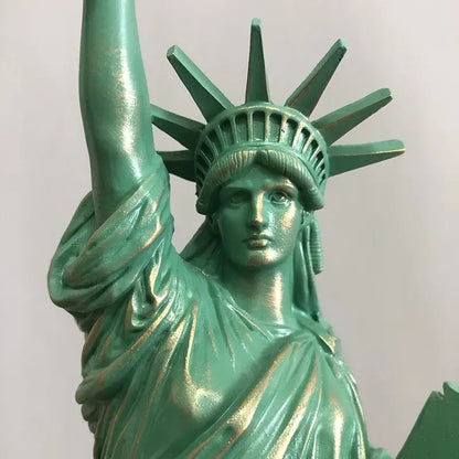 Green patina liberty statue desk model with detailed crown and draped robes for decorbites liberty statue office decor