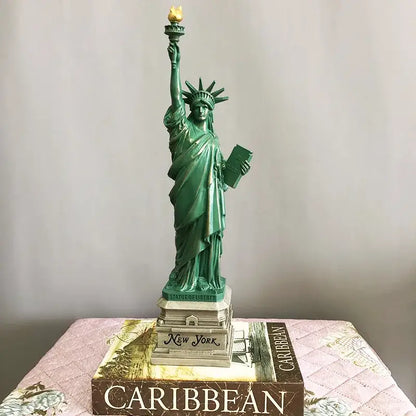 Green resin decorbites liberty statue with gold-tipped torch and tablet on pedestal for office desk decor
