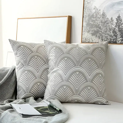 Grey geometric embroidered cushion cover with gray and white throw pillows for modern living room decorbites decor