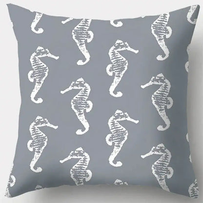 Gray throw pillow case with white textured seahorse pattern showcasing grey geometry design for living room decor