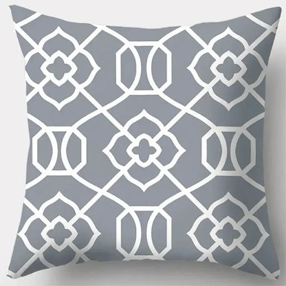 Grey throw pillow case with white geometric lattice pattern ideal for living room decor featuring grey geometry design