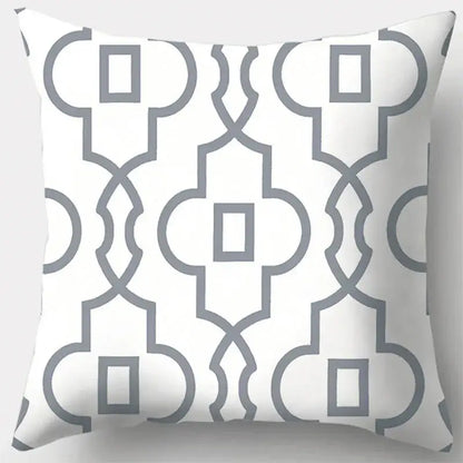White throw pillow case with grey geometry leaves pattern for living room decor and soft home accent