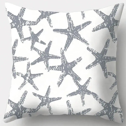 White throw pillow case with grey geometry textured starfish pattern for living room decor and grey geometry style