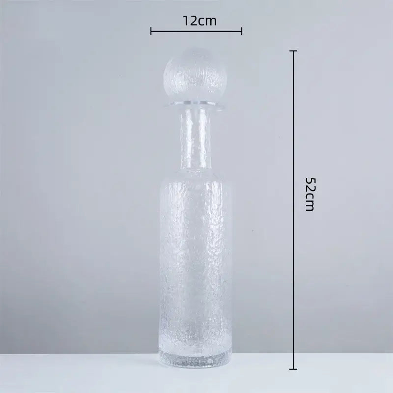 Clear glass decanter with frosted texture and spherical stopper from decorbites grey round glass vase set with hammer lid stopper