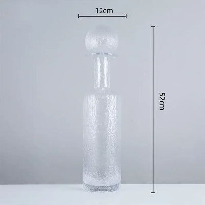 Clear glass decanter with frosted texture and spherical stopper from decorbites grey round glass vase set with hammer lid stopper
