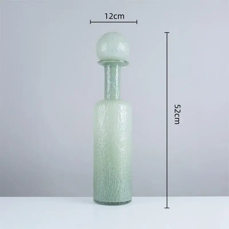 Green translucent glass decanter 52cm high with textured surface and spherical stopper from decorbites grey round glass set