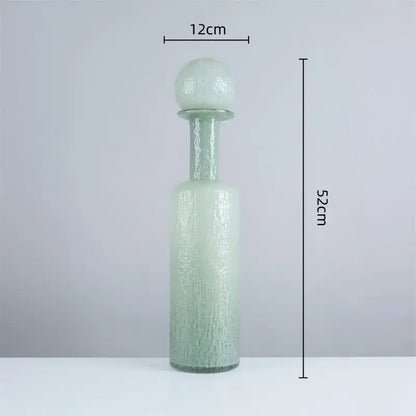 Green translucent glass decanter 52cm high with textured surface and spherical stopper from decorbites grey round glass set