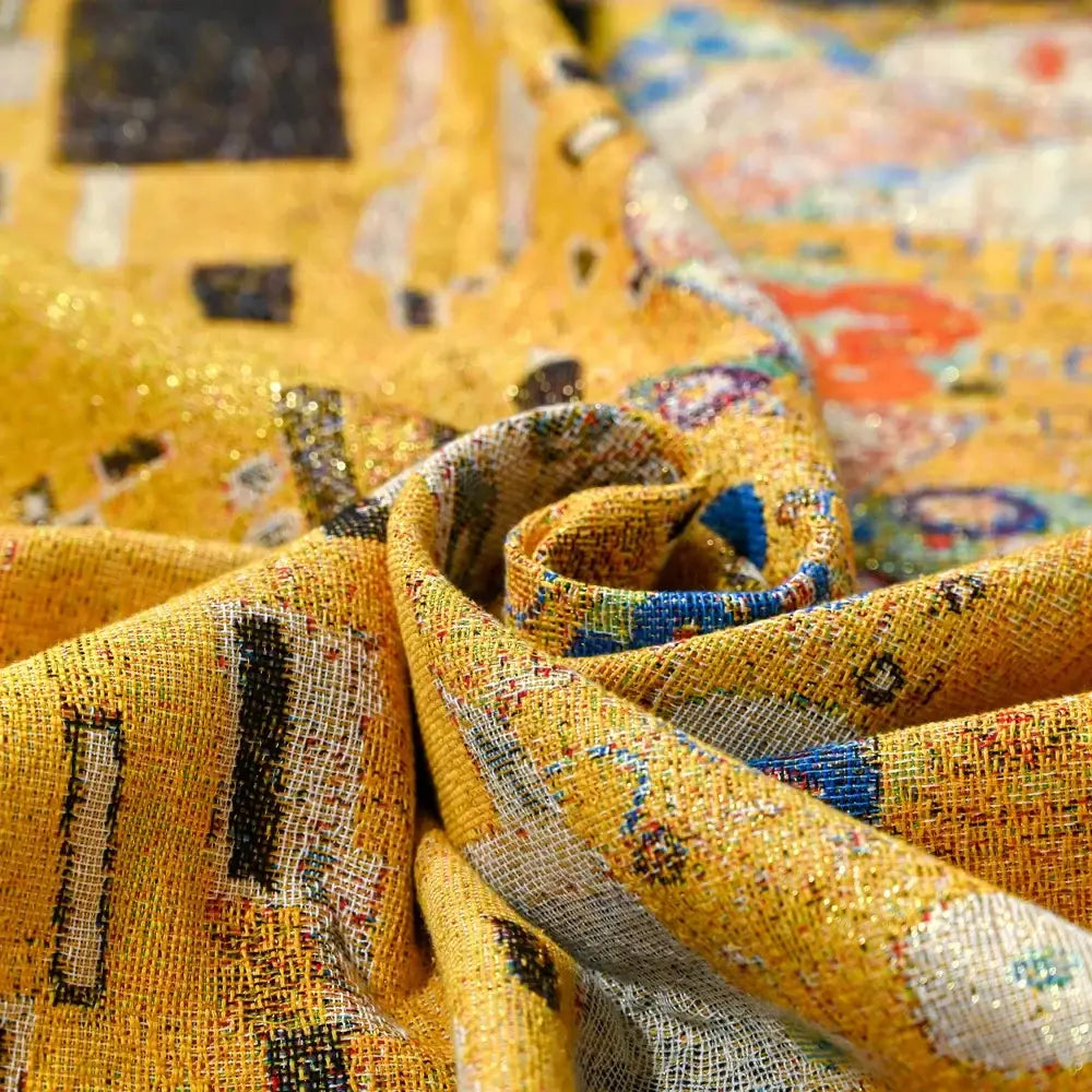 Golden-yellow decorbites jacquard tapestry decorative throw featuring textured weave and abstract geometric patterns for bedroom decor