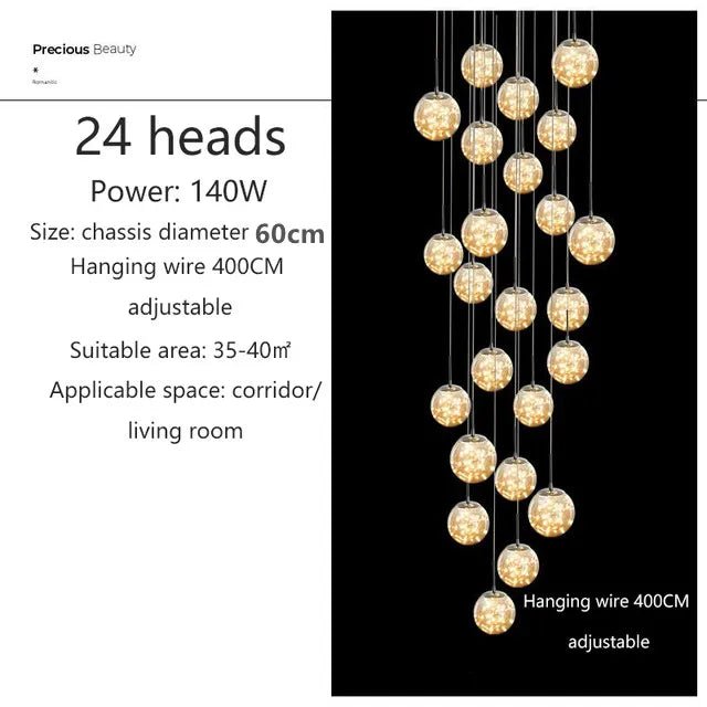 Gypsophila Glass Bubble Staircase Pendant Chandelier - Decorbites