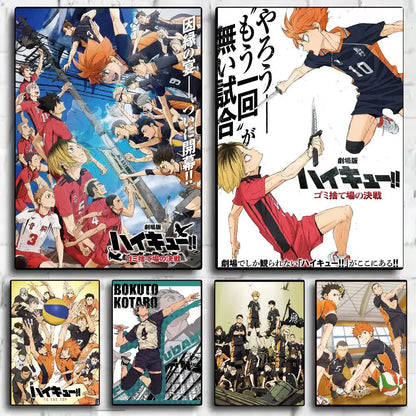 Anime-themed haikyuu hot anime poster set featuring vibrant volleyball player illustrations for home or bar decor