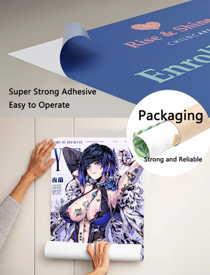 A vibrant hot anime poster featuring a blue-haired tattooed character printed on glossy waterproof paper for home decor