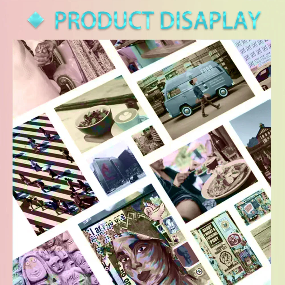Collage of assorted lifestyle and urban scenes in a vibrant grid on h-haikyuu hot anime waterproof poster for home decor