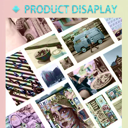 Collage of assorted lifestyle and urban scenes in a vibrant grid on h-haikyuu hot anime waterproof poster for home decor