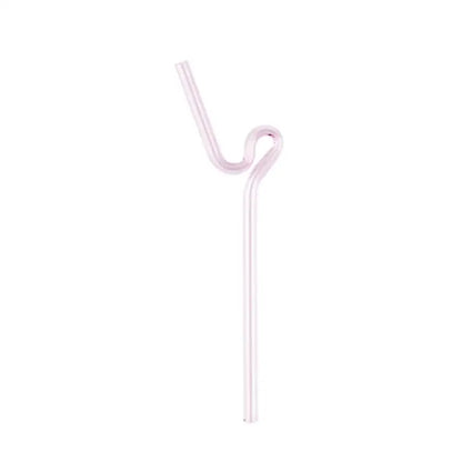 A translucent pink hand blown curved glass straw from decorbites glass straws kitchen drinkware set