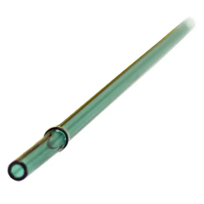 Hand blown colorful twisted glass straws featuring a translucent green decorbites glass straw with gold rim and black end caps