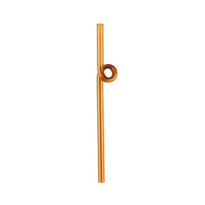 Gold-toned metal bar with loop for decorbites glass straws set featuring hand blown colorful twisted glass straws