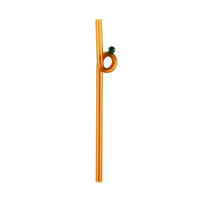 Golden hand blown colorful twisted glass straw with a loop and green bead accent from decorbites glass straws set